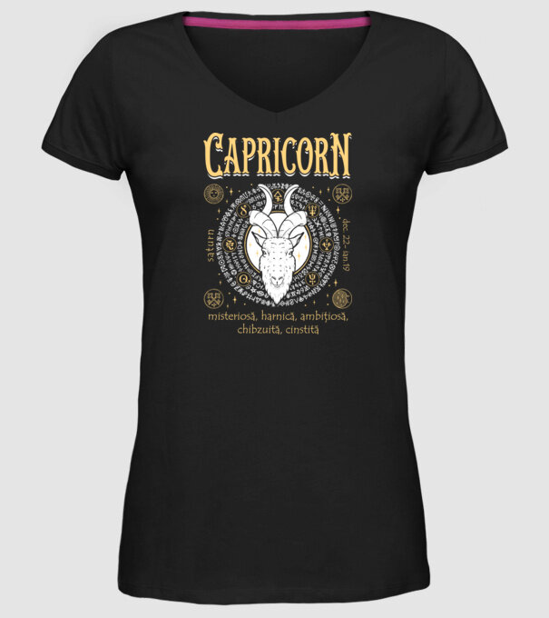 Zodiac femeie CAPRICORN golden model negru pe tricou