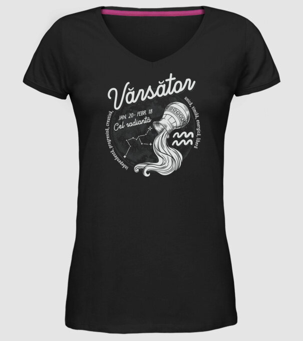 Zodiac femeie VĂRSĂTOR retro model negru pe tricou