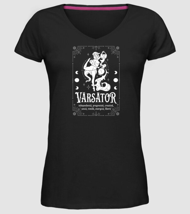 Zodiac femeie VĂRSĂTOR white model negru pe tricou