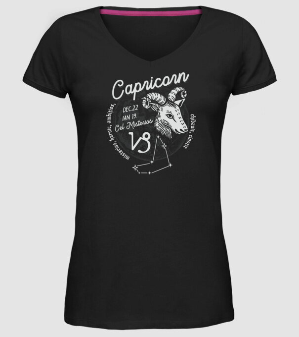 Zodiac bărbat CAPRICORN retro model negru pe tricou