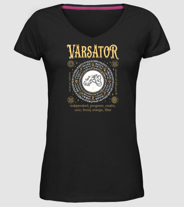 Zodiac bărbat VĂRSĂTOR golden model negru pe tricou