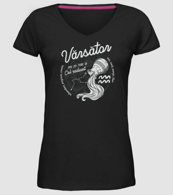 Zodiac bărbat VĂRSĂTOR retro model negru pe tricou
