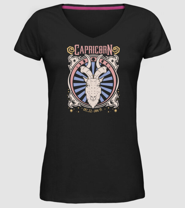 Zodiac Vintage CAPRICORN model negru pe tricou