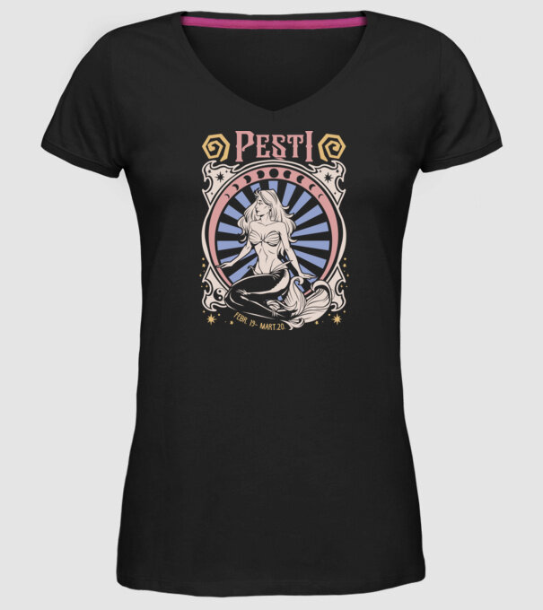 Zodiac Vintage PEȘTI model negru pe tricou