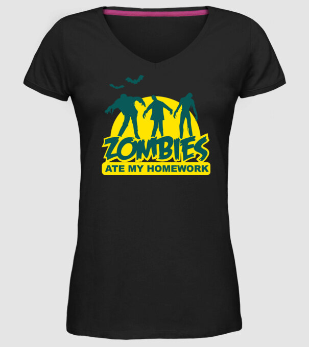 Zombies ate my homework model negru pe tricou