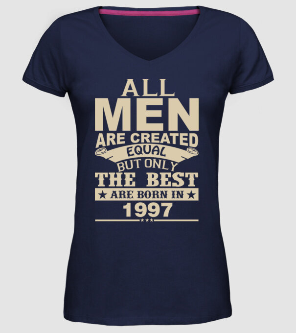 All men are created - 1997 model albastru închis pe tricou