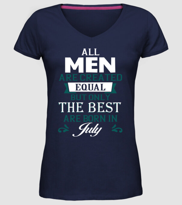 All men created equal but only the beat are born in july model albastru închis pe tricou