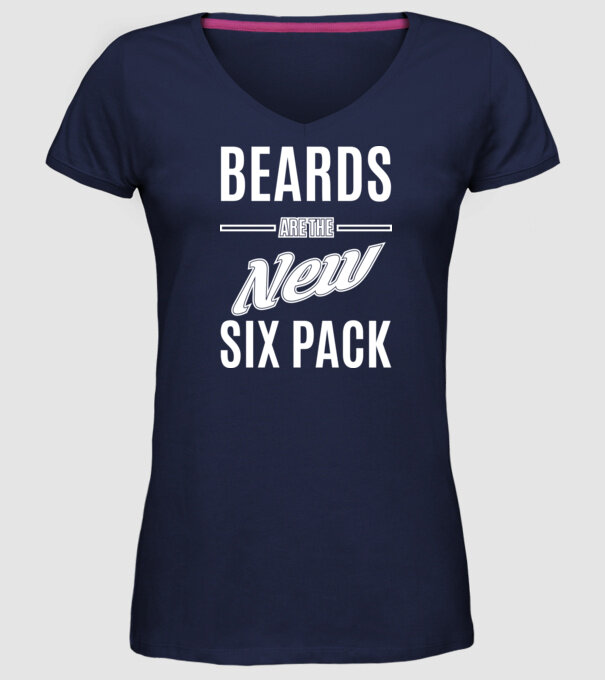 Beards are the new six pack model albastru închis pe tricou