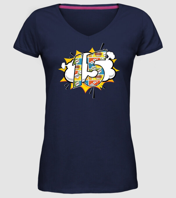 Birthday Comic Number 15 model albastru închis pe tricou
