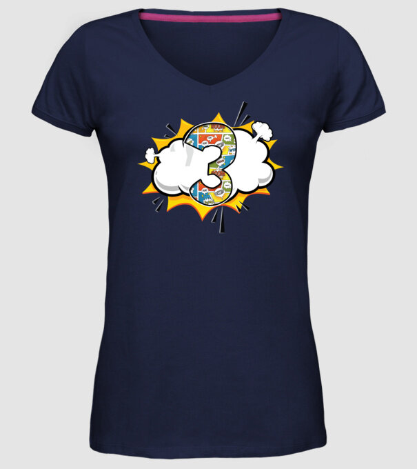Birthday Comic Number 3 model albastru închis pe tricou