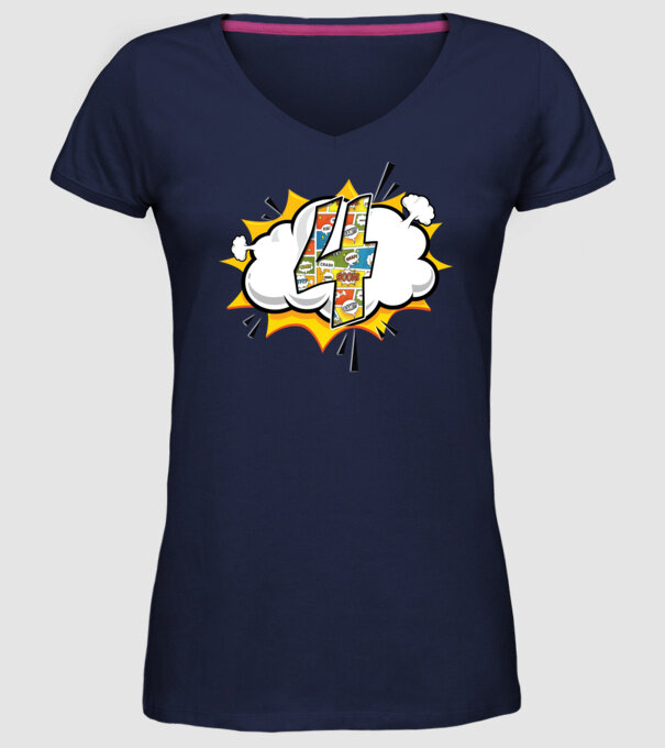 Birthday Comic Number 4 model albastru închis pe tricou