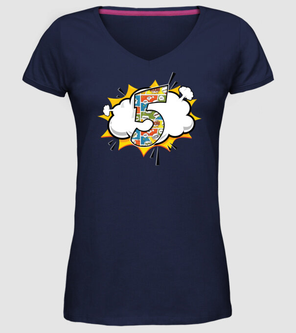 Birthday Comic Number 5 model albastru închis pe tricou