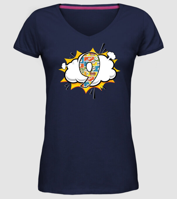 Birthday Comic Number 9 model albastru închis pe tricou