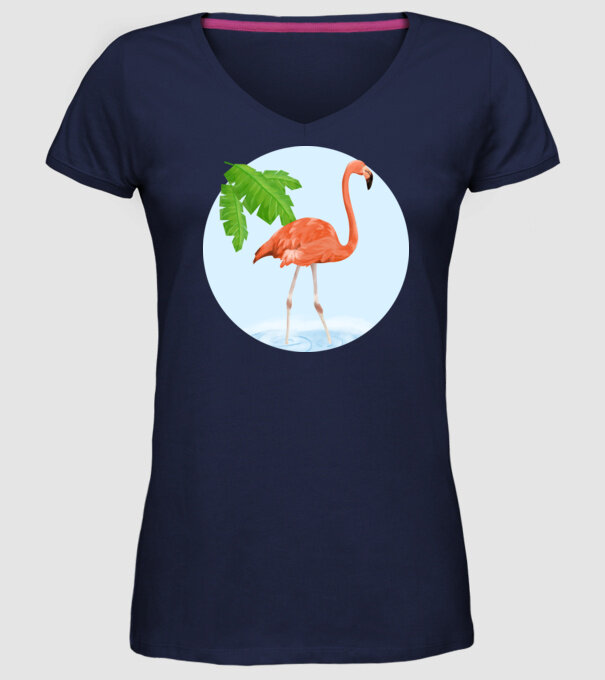 Flamingo model albastru închis pe tricou