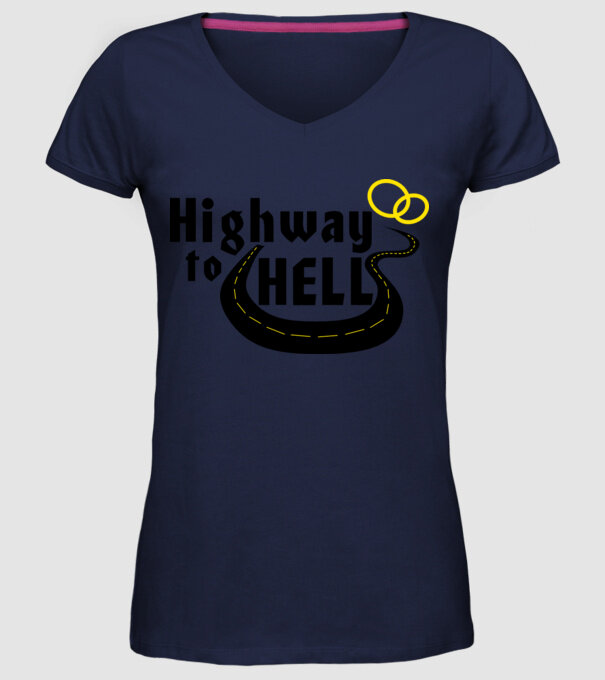 Highway to hell simple model albastru închis pe tricou