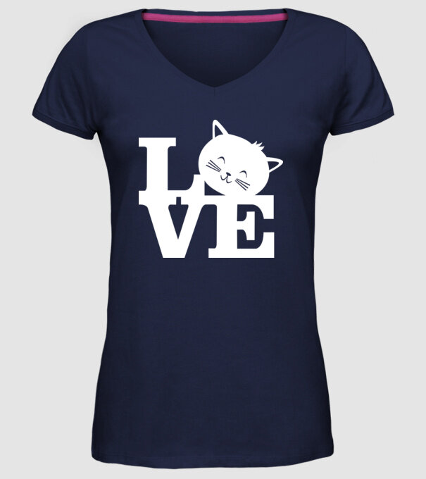 Love Pisică model albastru închis pe tricou