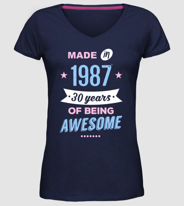 Made in - 1987 model albastru închis pe tricou