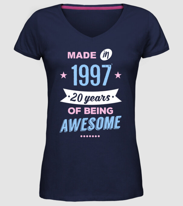Made in - 1997 model albastru închis pe tricou