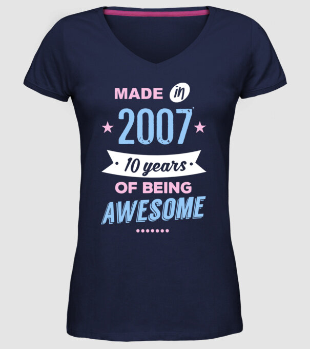 Made in - 2007 model albastru închis pe tricou