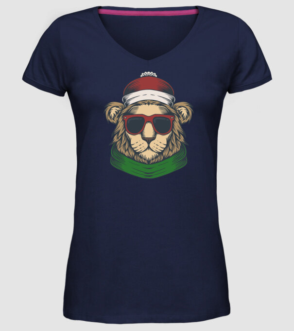 Leu Moș Crăciun model albastru închis pe tricou