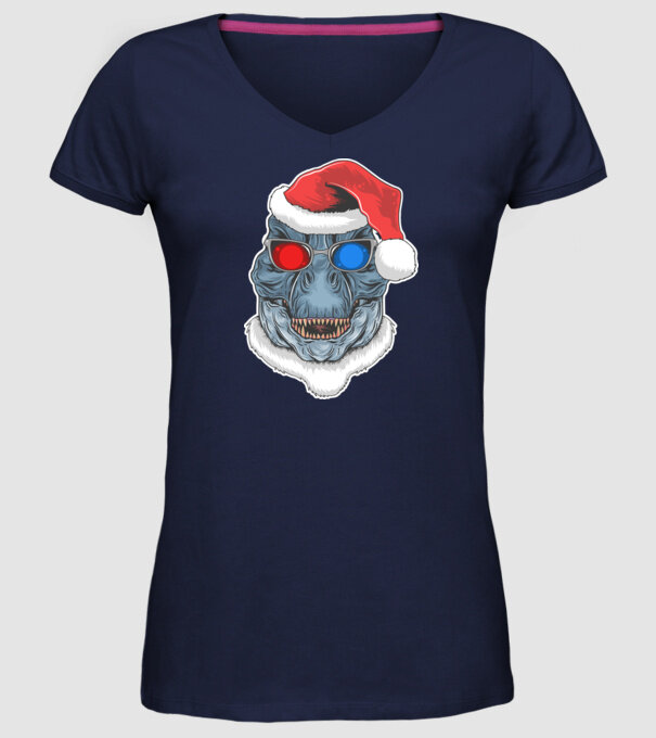 Santasaurus Rex model albastru închis pe tricou