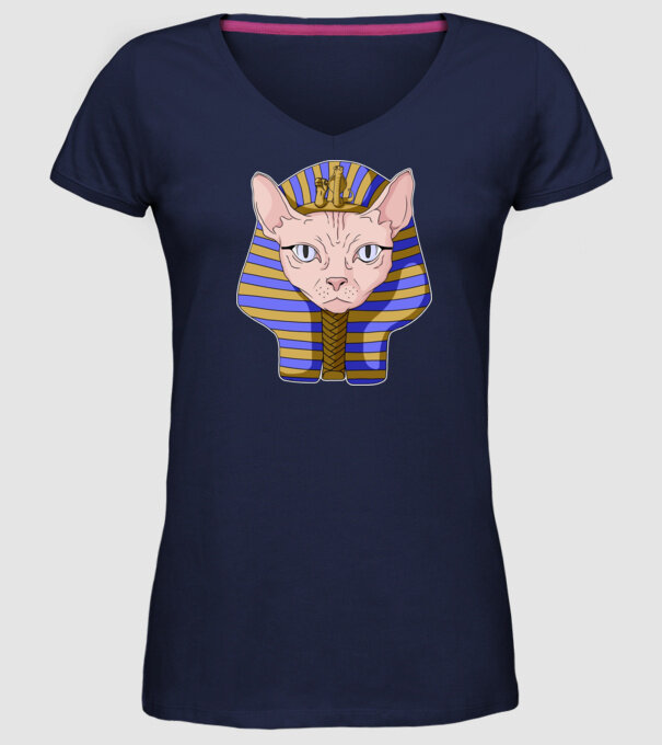 sphynx cat pharaoh model albastru închis pe tricou