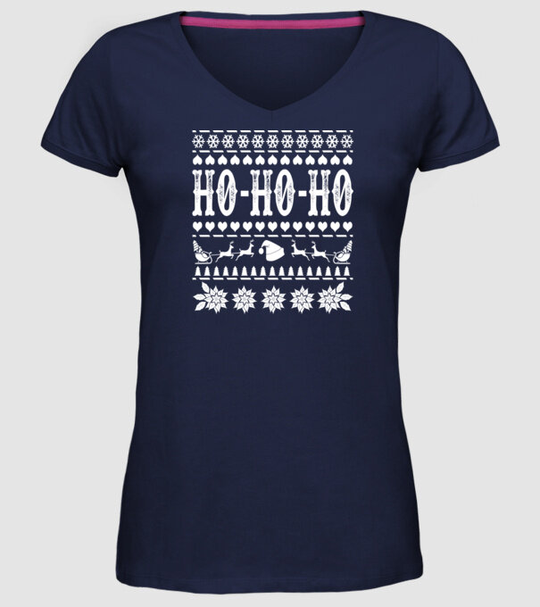 Ugly sweater hohoho model albastru închis pe tricou