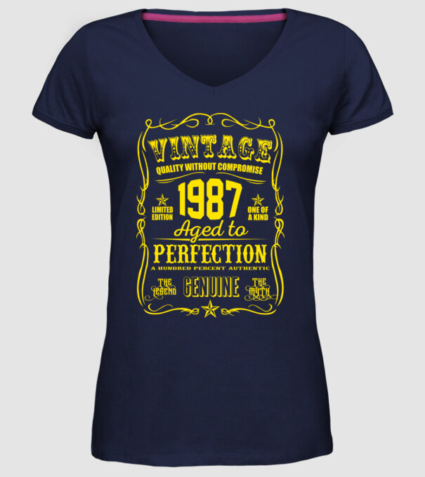 Vintage Perfection - 1987 model albastru închis pe tricou