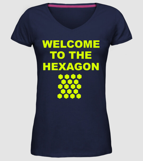 Welcome to the hexagon model albastru închis pe tricou