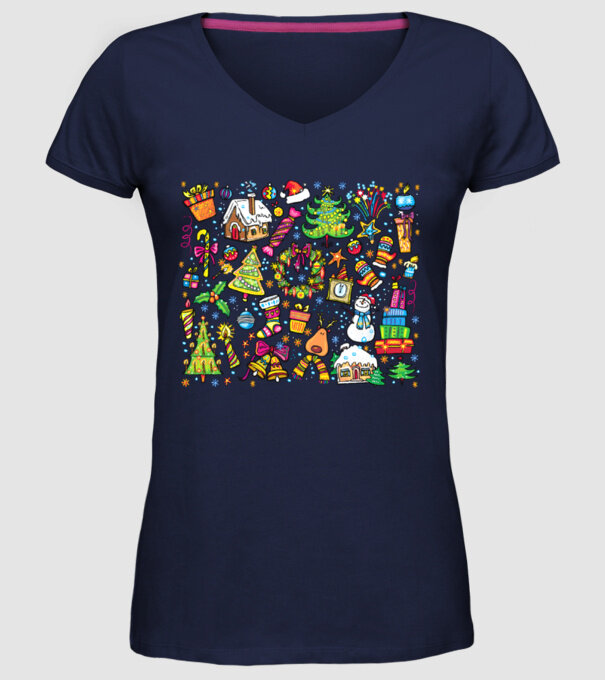 Xmas elements model albastru închis pe tricou