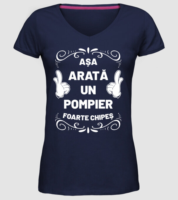 Așa arată un pompier foarte chipeș model albastru închis pe tricou
