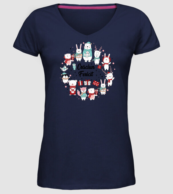 Crăciun Fericit model albastru închis pe tricou