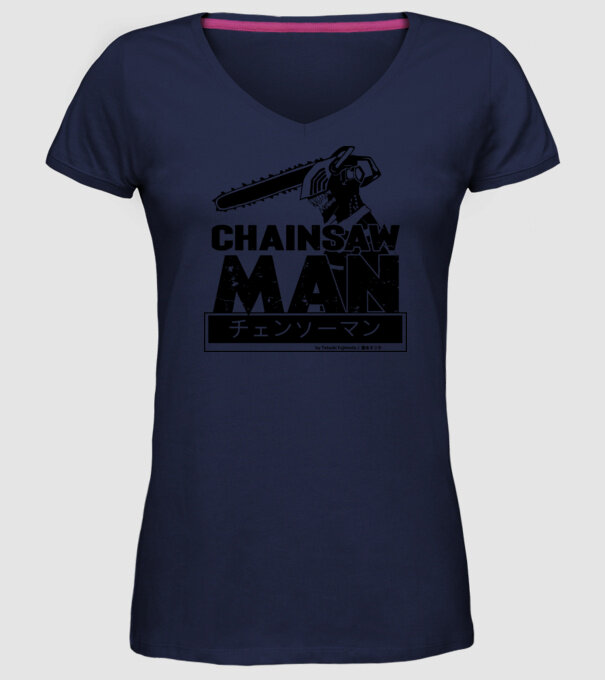 CSM - Chainsaw Man model albastru închis pe tricou