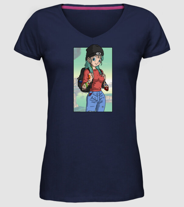 dragon ball bulma model albastru închis pe tricou