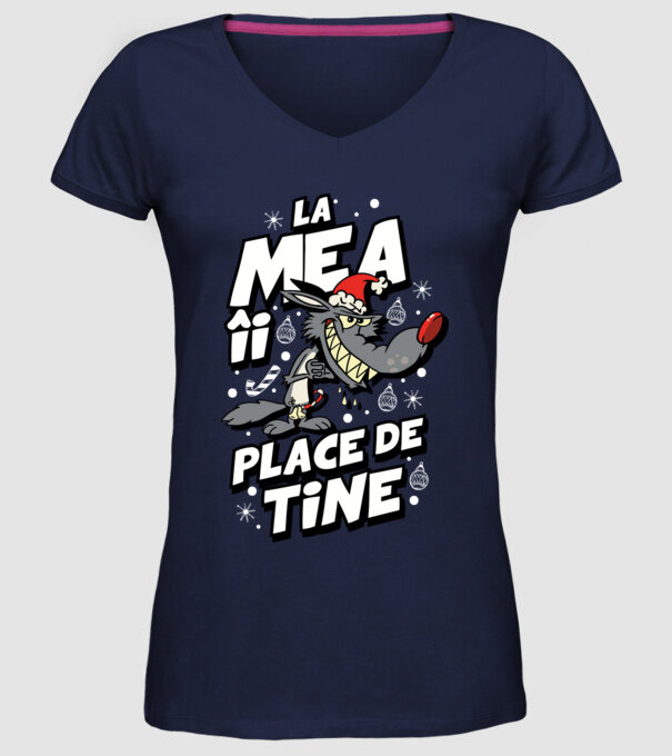 Lupul de Craciun model albastru închis pe tricou