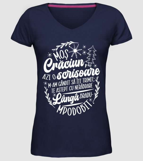 Moş Crăciun model albastru închis pe tricou