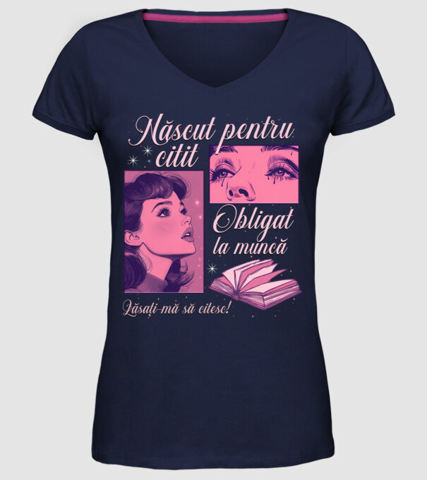 Născut pentru citit obligat la muncă lăsați-mă să citesc model albastru închis pe tricou