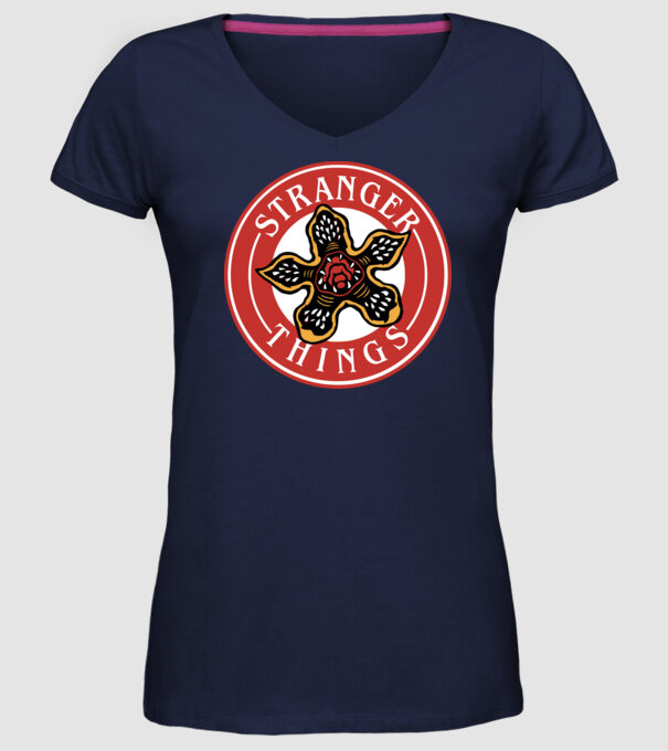 stranger things logo bucks model albastru închis pe tricou