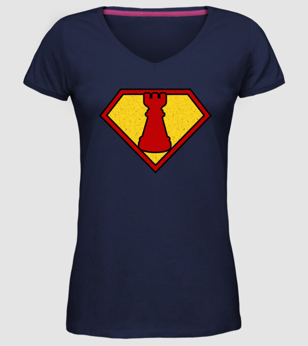 SuperChess turnul de sah model albastru închis pe tricou