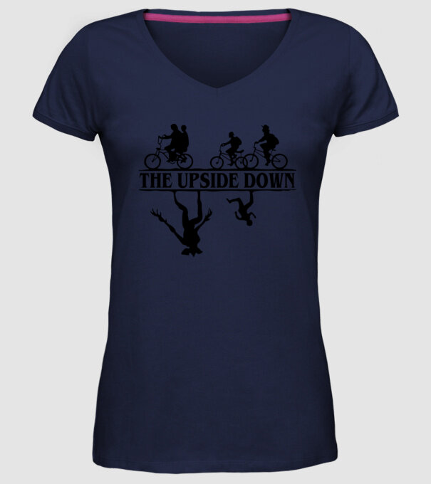 upside down model albastru închis pe tricou