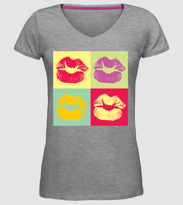 Pop Art Kiss model gri pe tricou