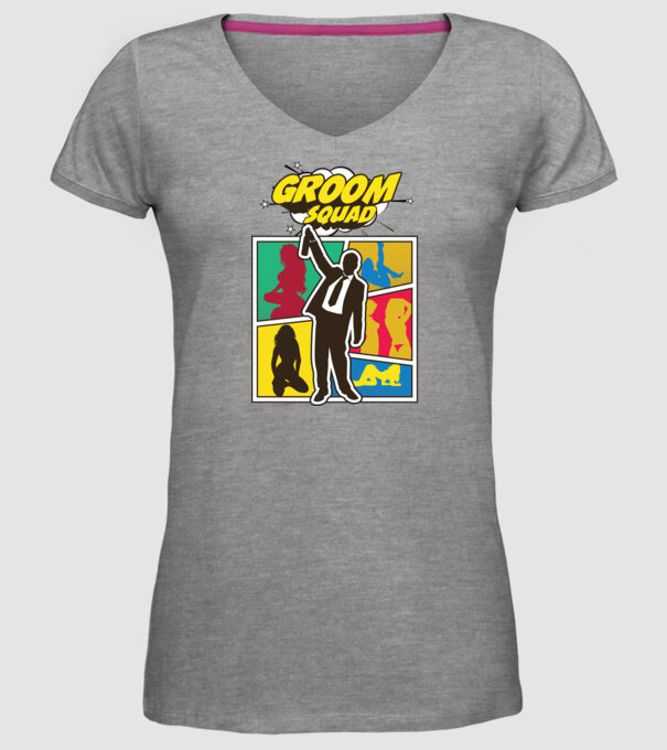 Comic Groom Squad model gri pe tricou