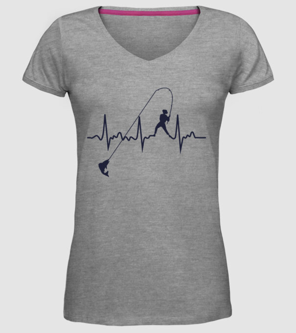 fishing heartbeat model gri pe tricou