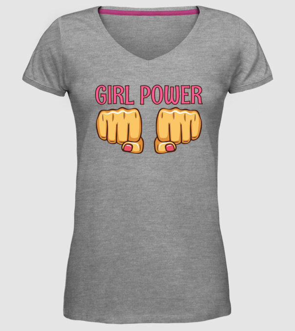 Girl Fist model gri pe tricou