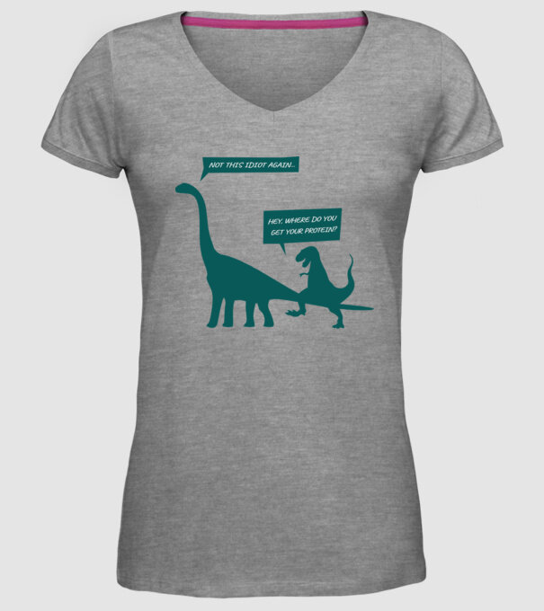 idiot dinosaur vegan model gri pe tricou