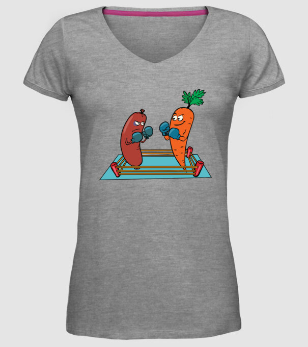 sausage vs carrot model gri pe tricou