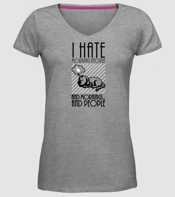 Urăsc dimineața model gri pe tricou