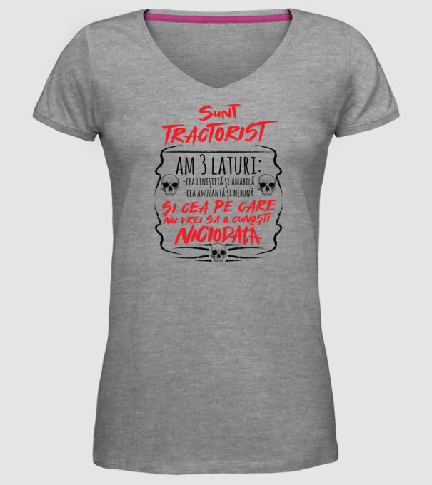 sunt tractorist, am 3 laturi model gri pe tricou