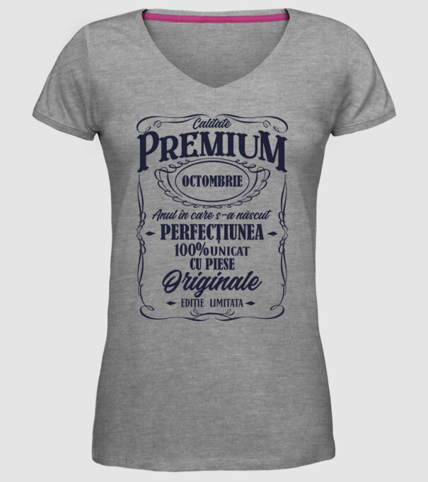calitate premium -octombrie - anul în care s-a născut - perfecțiunea - 100% unicat, cu piese originale, ediție limitată model gri pe tricou