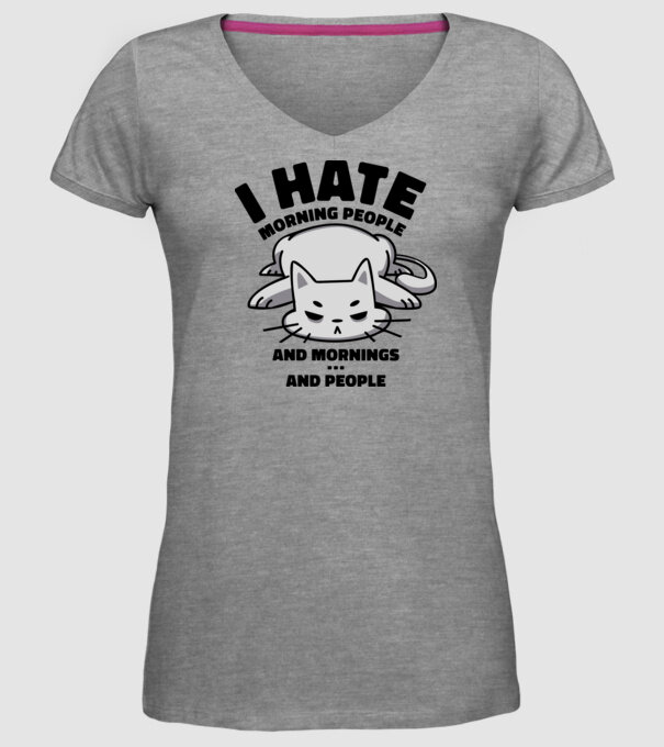 I hate morning people antisocial cat model gri pe tricou